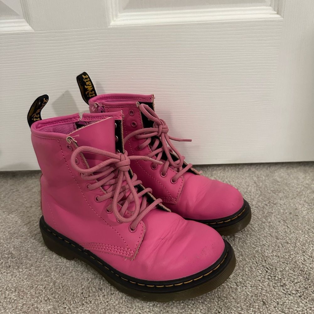 Dr. Martens 1460 J Pink Softy T Leather Lace Up Zip Boots Youth US 1 EU 32 Girls